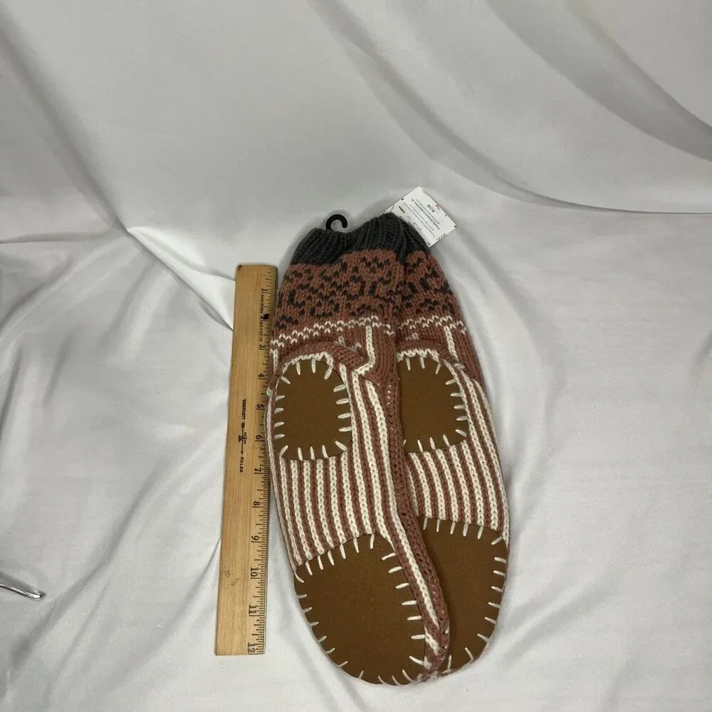Muk Luks Socks winter slipper shea butter infused wine red grey NWT